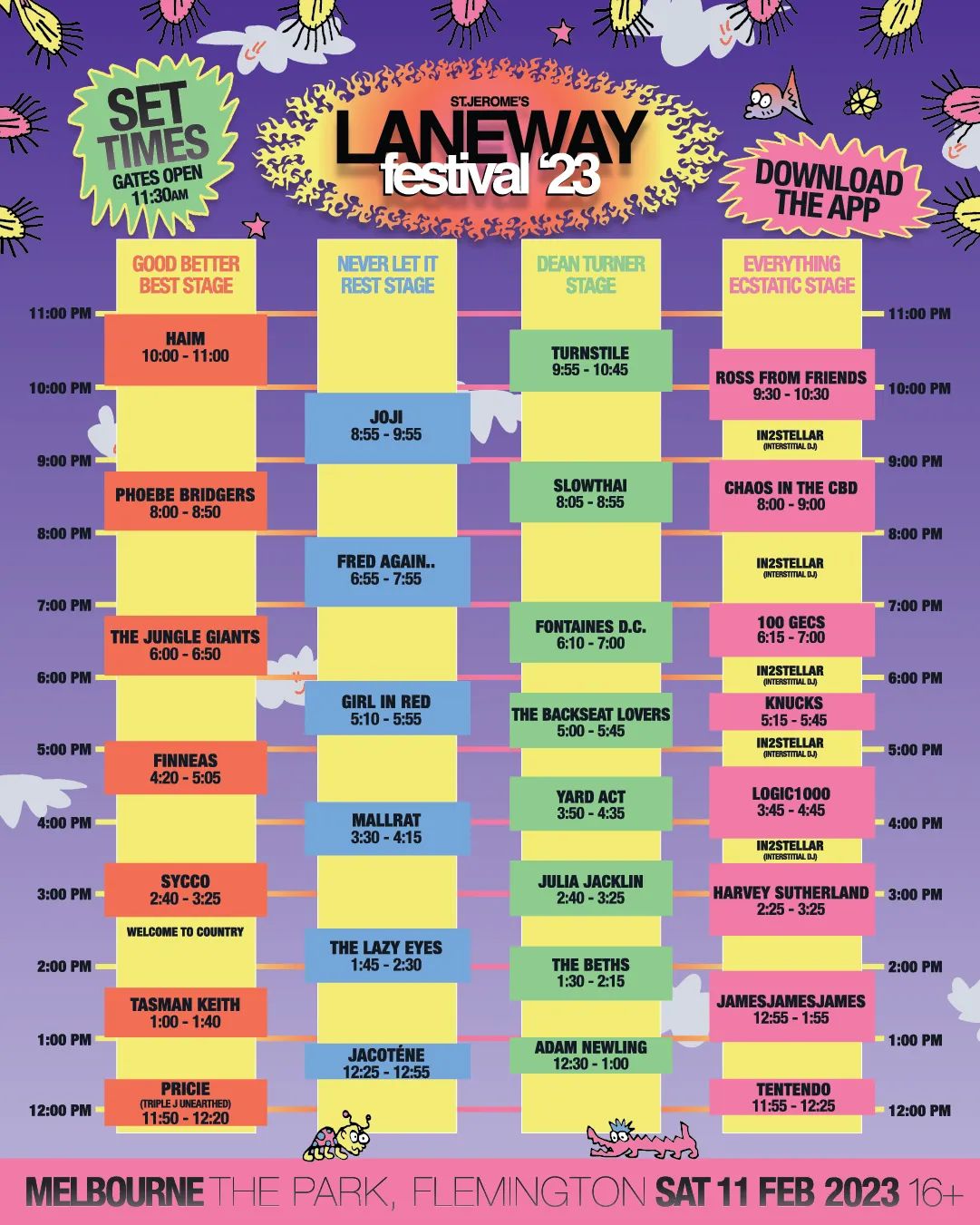 Laneway Festival have updated their 2023 Melbourne set times