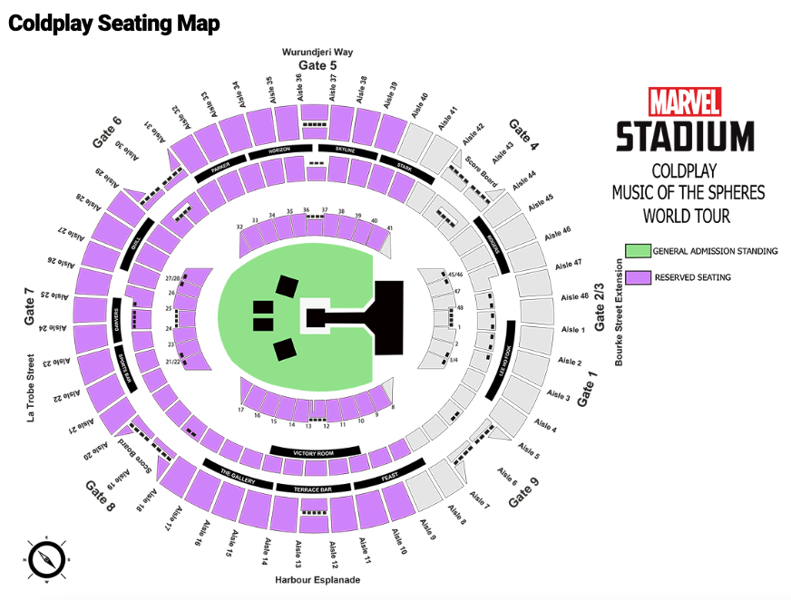 Coldplay Melbourne seating map