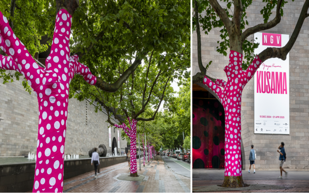 Melbourne trees in pink and white polka dots.