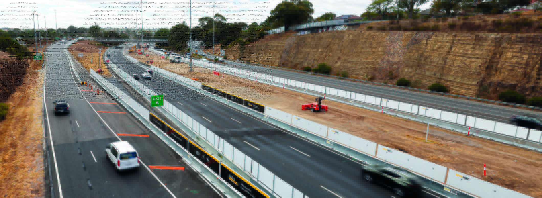 Aerial view of the Eastern Freeway in Melbourne's north-east showing multiple lanes of traffic between Bulleen Road and Doncaster Road