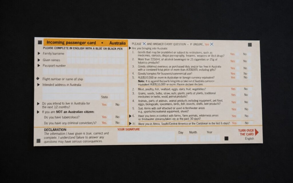 Australia arrival card